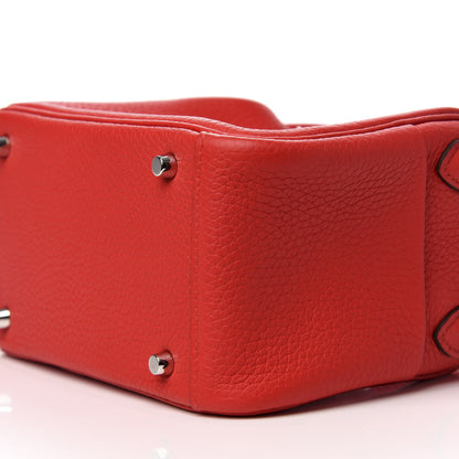 Hermes Taurillon Clemence Mini Lindy 20 Rouge De Coeur 7 of 8