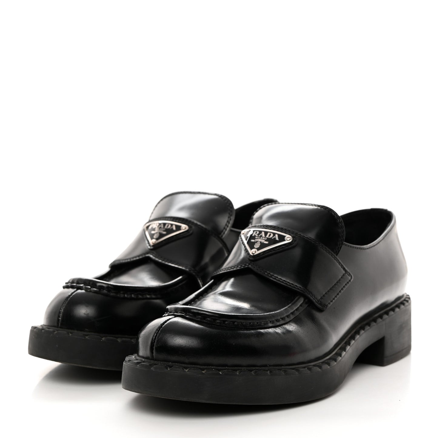 Spazzolato Metal Triangle Logo 50mm Loafers 37.5 Black