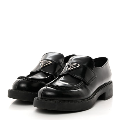 Prada Spazzolato Metal Triangle Logo 50mm Loafers 37.5 Black 3 of 10