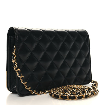 Chanel Lambskin Quilted Wallet On Chain WOC Black Beige 3 of 12