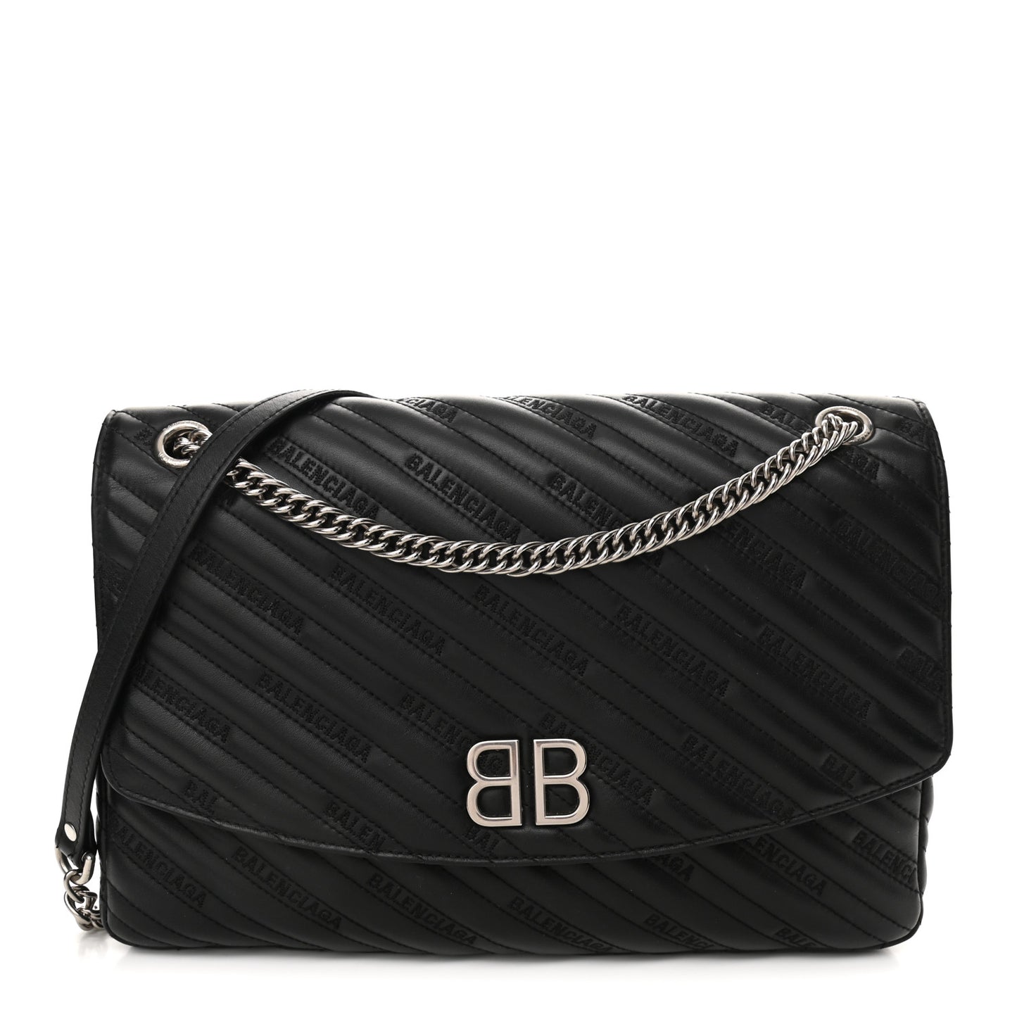 Calfskin Logo Matelasse Large Round Shoulder Bag Black