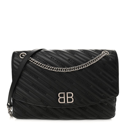Balenciaga Calfskin Logo Matelasse Large Round Shoulder Bag Black 1 of 11