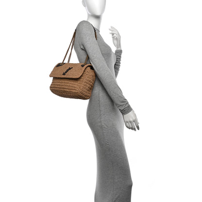Saint Laurent Raffia Calfskin Monogram Medium Niki Chain Satchel Natural 2 of 11