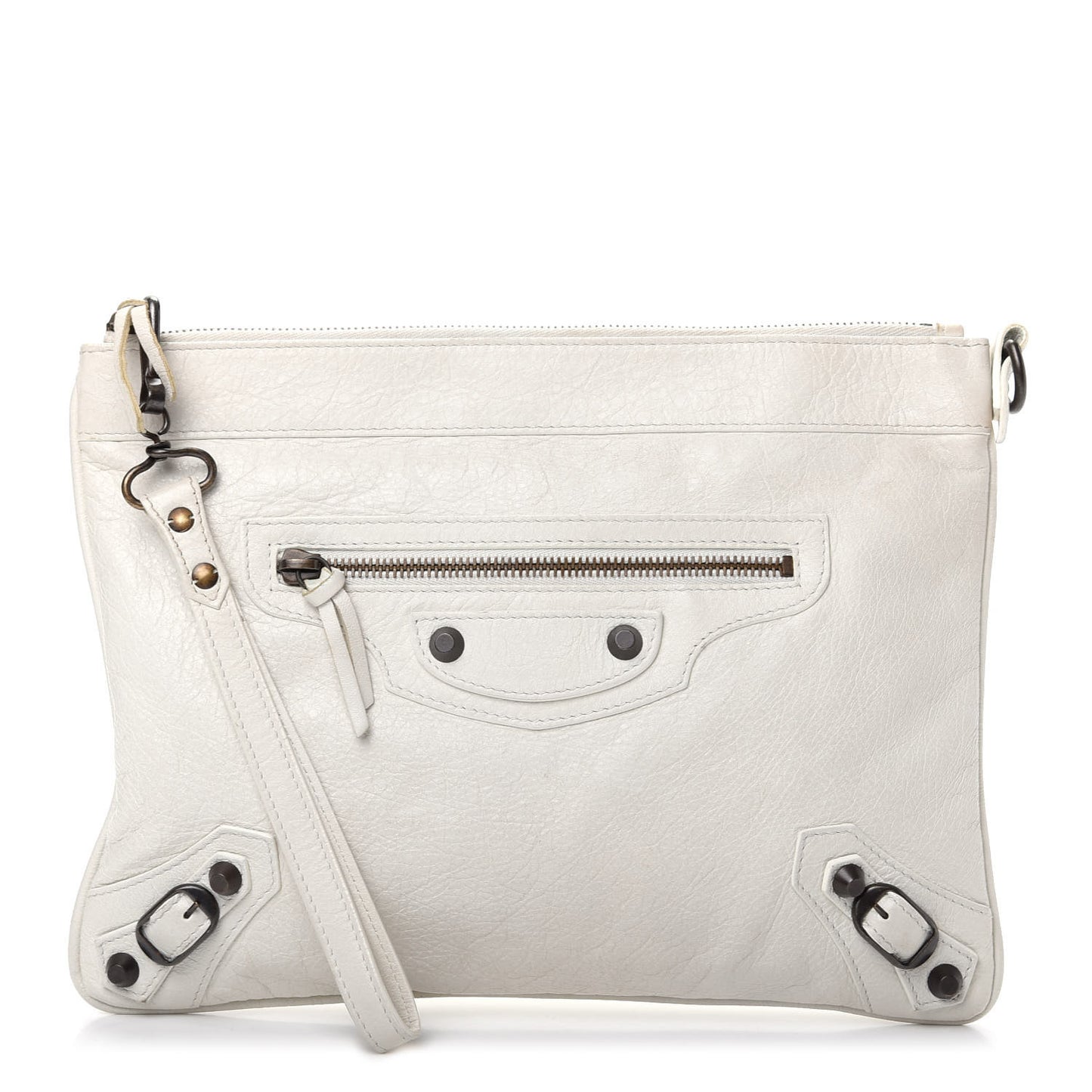 Agneau Classic Hardware Flat Handle Clutch White