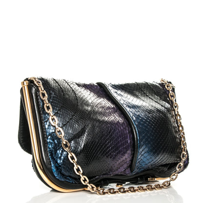 Jimmy Choo Metallic Python Lambskin Arad Clutch Black Multicolor 3 of 7