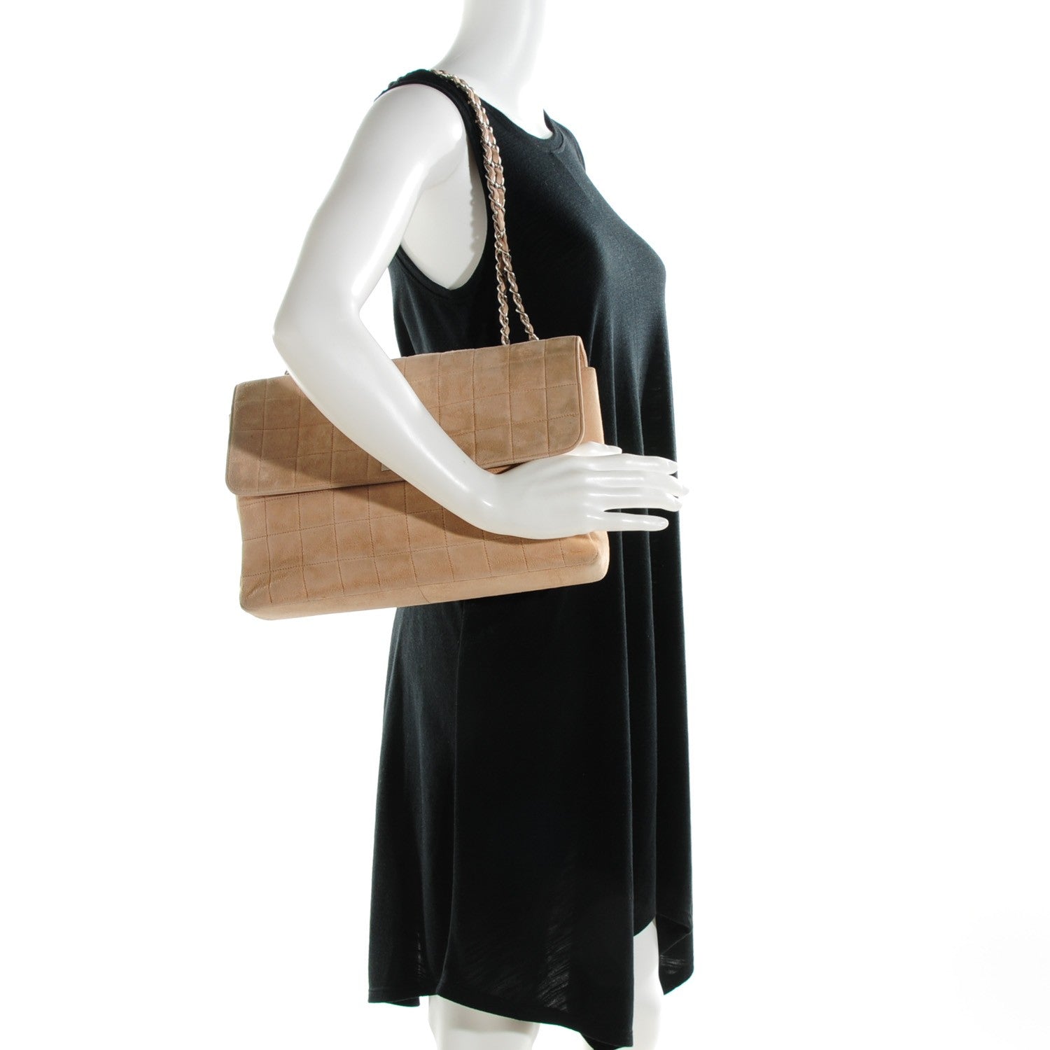 Chanel Suede Square Quilted Mademoiselle Flap Beige 2 of 7