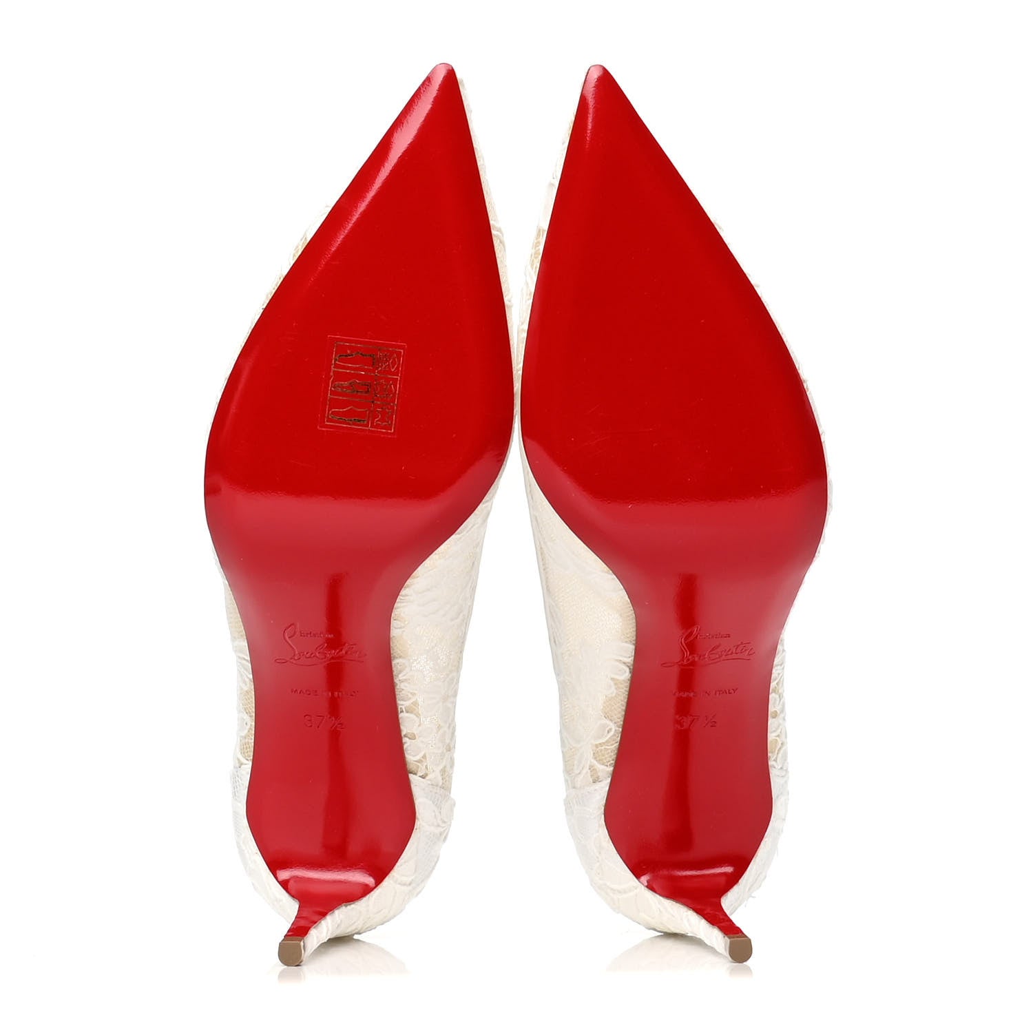 Christian Louboutin Rete Dentelle Crepe Satin 554 85 Pumps 37.5 Off White 4 of 5