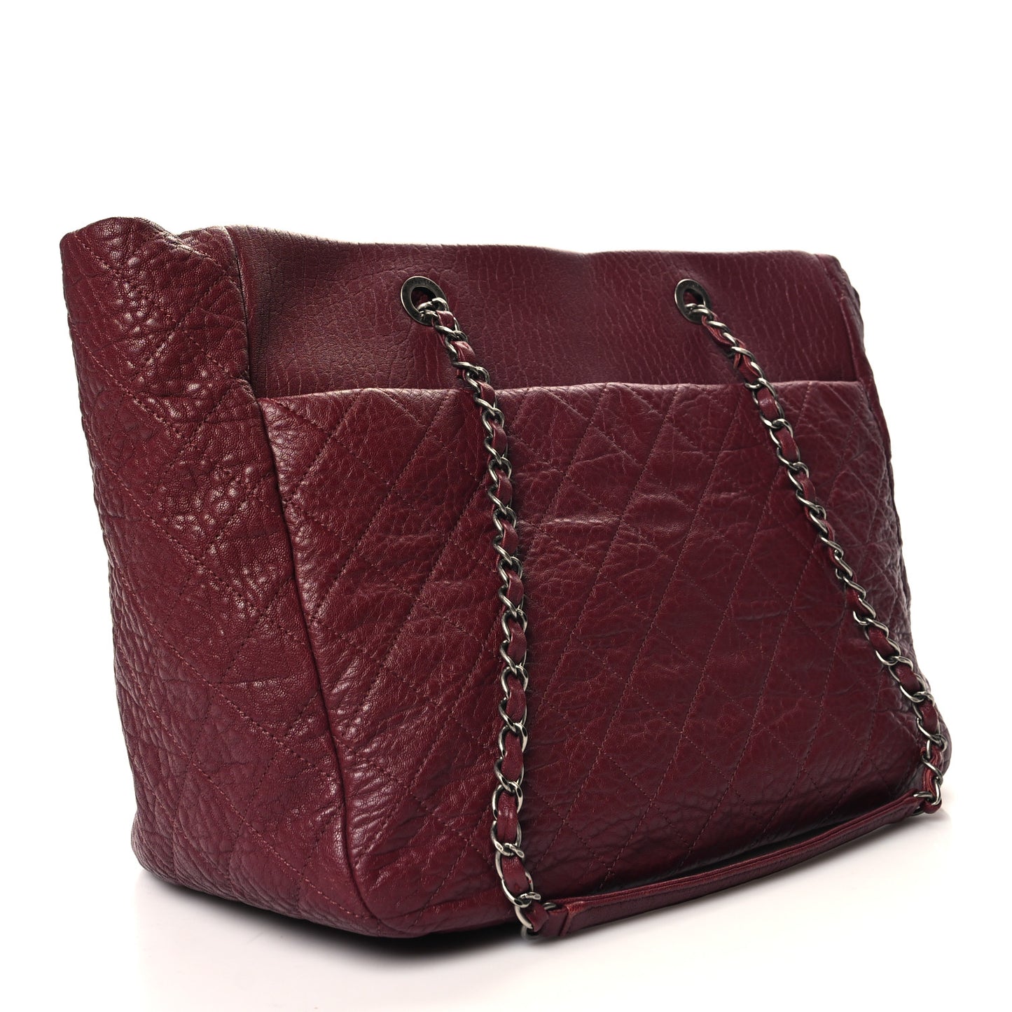 Crumpled Lambskin Quilted Large Tote Burgundy