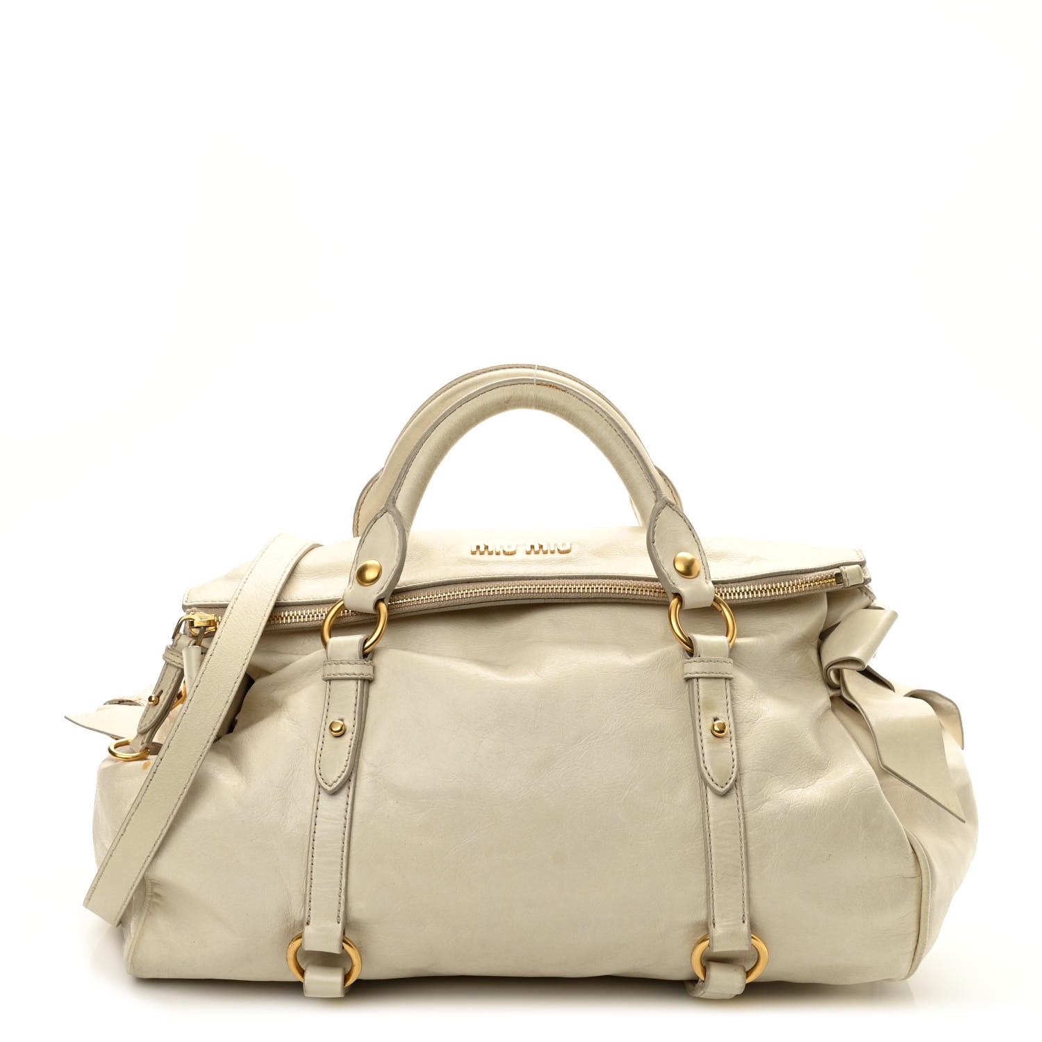 Miu Miu Vitello Lux Medium Bow Bag Talco 1 of 15