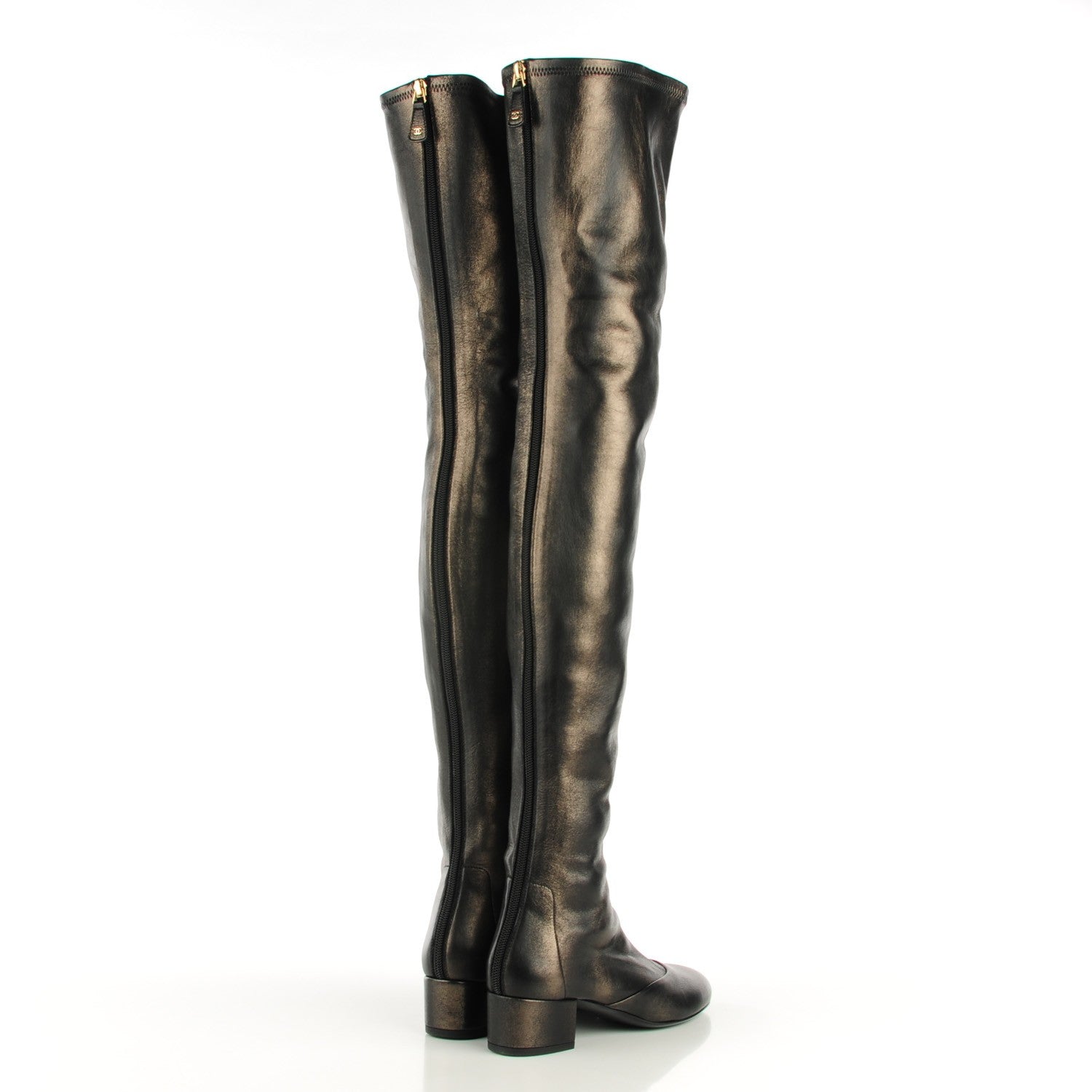 Chanel Metallic Lambskin Over the Knee Boots 36 Dark Grey 3 of 7