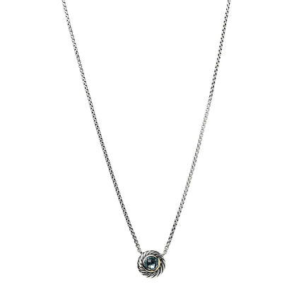 David Yurman Sterling Silver 18K Yellow Gold Blue Topaz 12mm Cookie Pendant Necklace 1 of 5