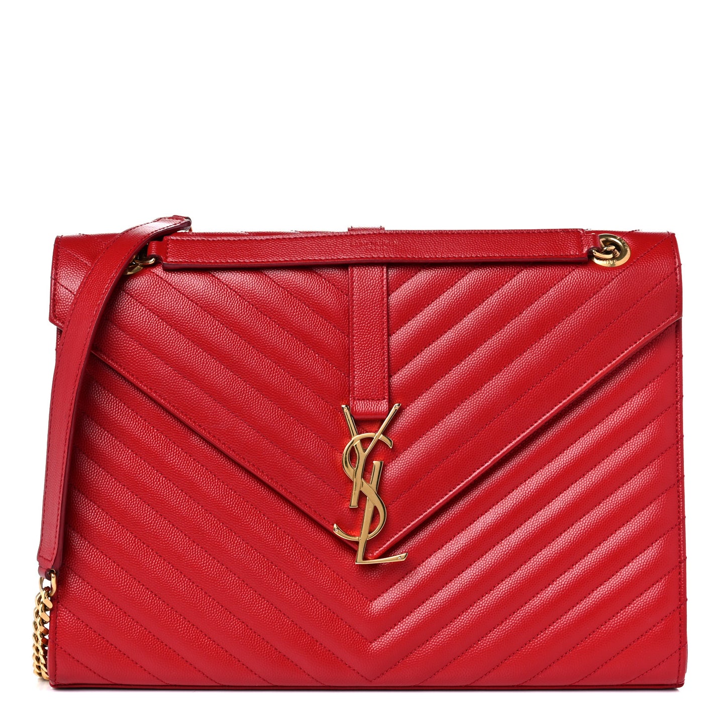 Grain De Poudre Matelasse Chevron Large Monogram Satchel Lipstick Red