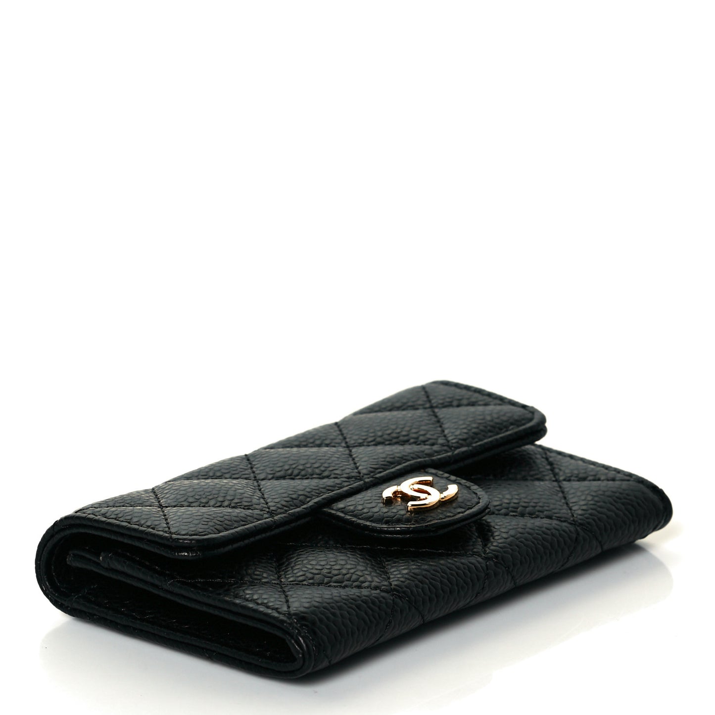 Caviar Quilted Flap Card Holder Black