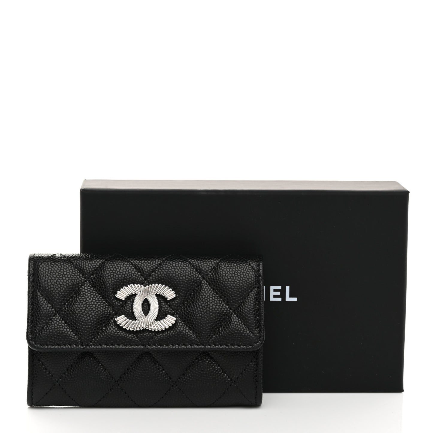 Caviar Quilted CC Flap Card Holder Black