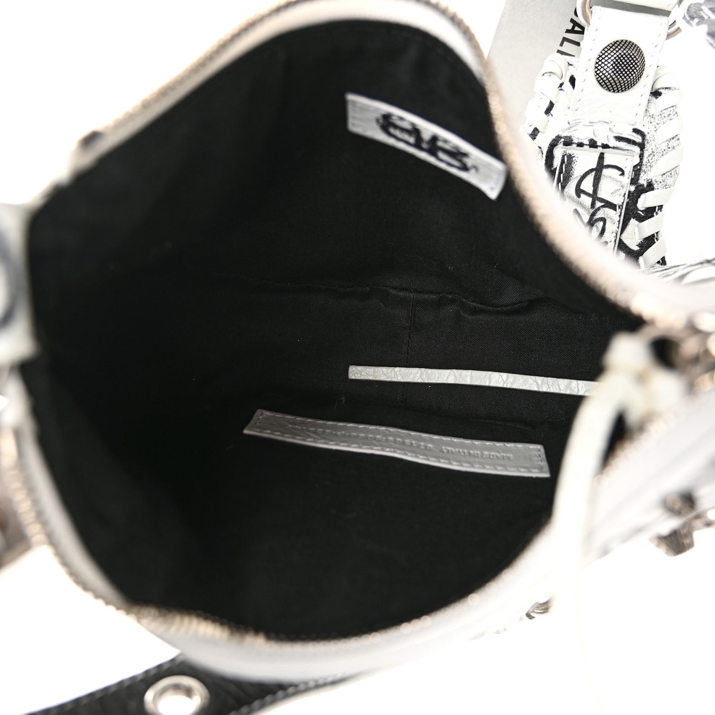 Agneau Arena Graffiti Le Cagole Shoulder Bag XS White Black