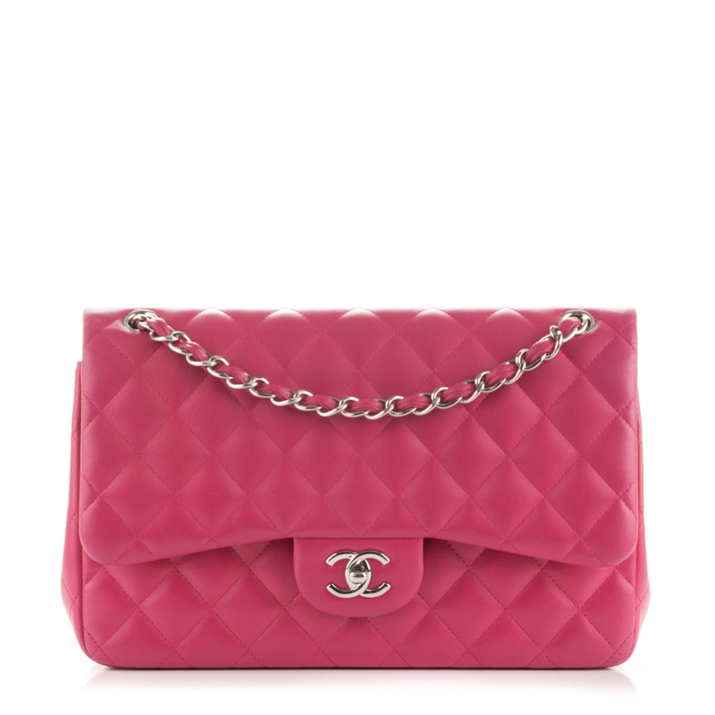 Lambskin Quilted Jumbo Double Flap Dark Pink
