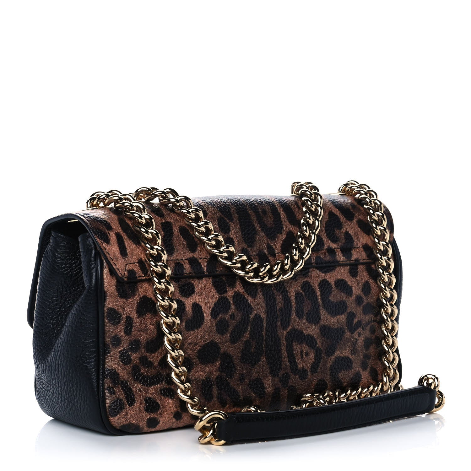 Dolce & Gabbana Calfskin Leopard Print Lucia Shoulder Bag Black 3 of 10