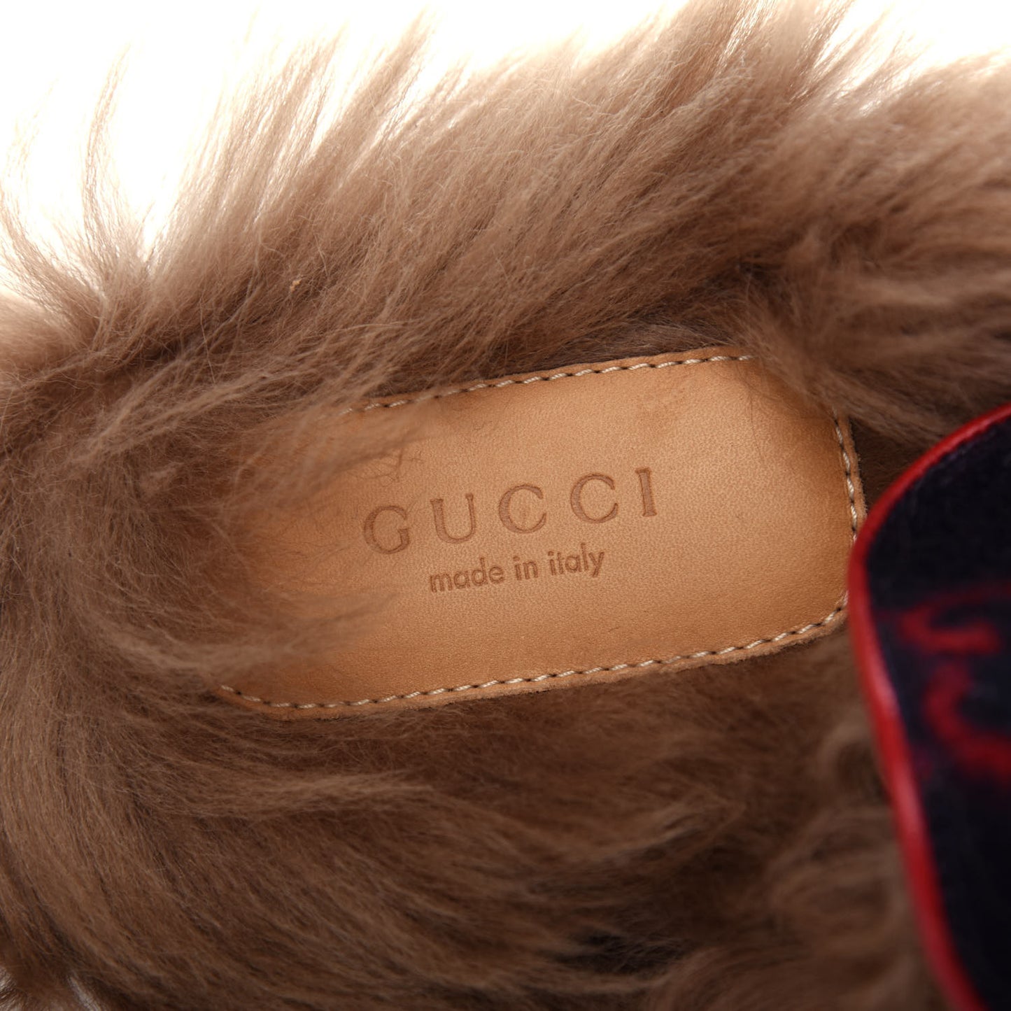 Covered Wool Big GG Monogram Fur Womens Princetown Slippers 39 Blue Red Butterscotch