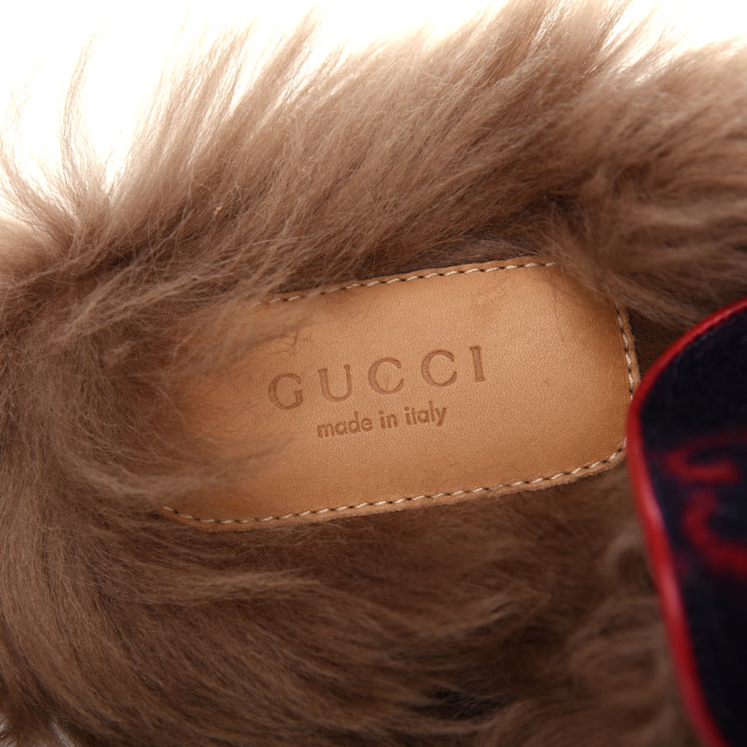 Gucci Covered Wool Big GG Monogram Fur Womens Princetown Slippers 39 Blue Red Butterscotch 8 of 11
