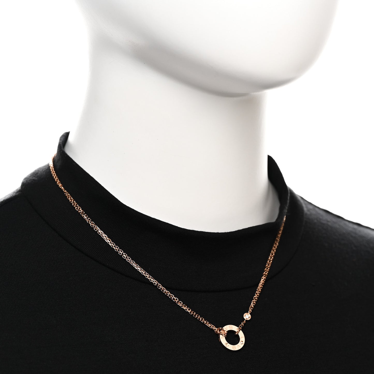 18K Pink Gold 2 Diamond LOVE Necklace