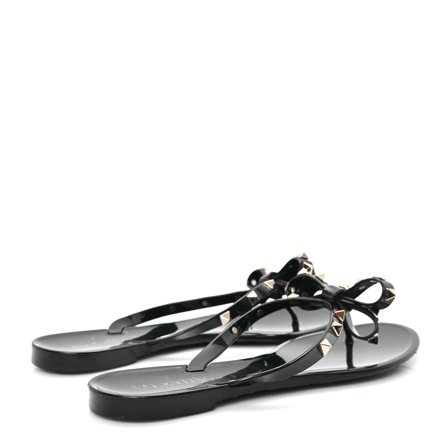 PVC Jelly Rockstud Bow Thong Sandals 39 Black