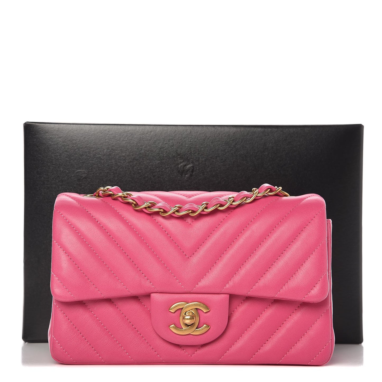 Lambskin Chevron Quilted Mini Rectangular Flap Fuchsia