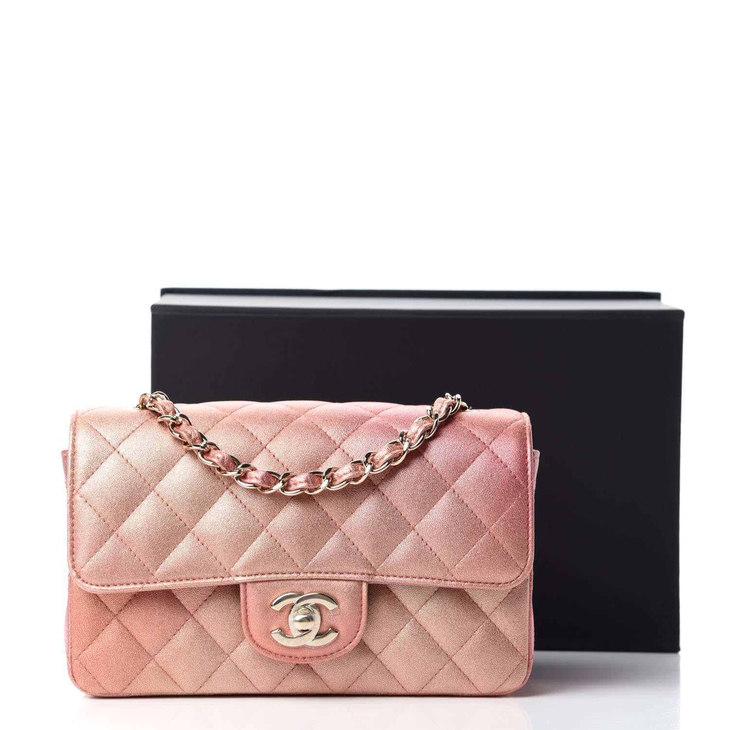 Chanel Metallic Lambskin Quilted Ombre Mini Rectangular Flap Pink 11 of 11