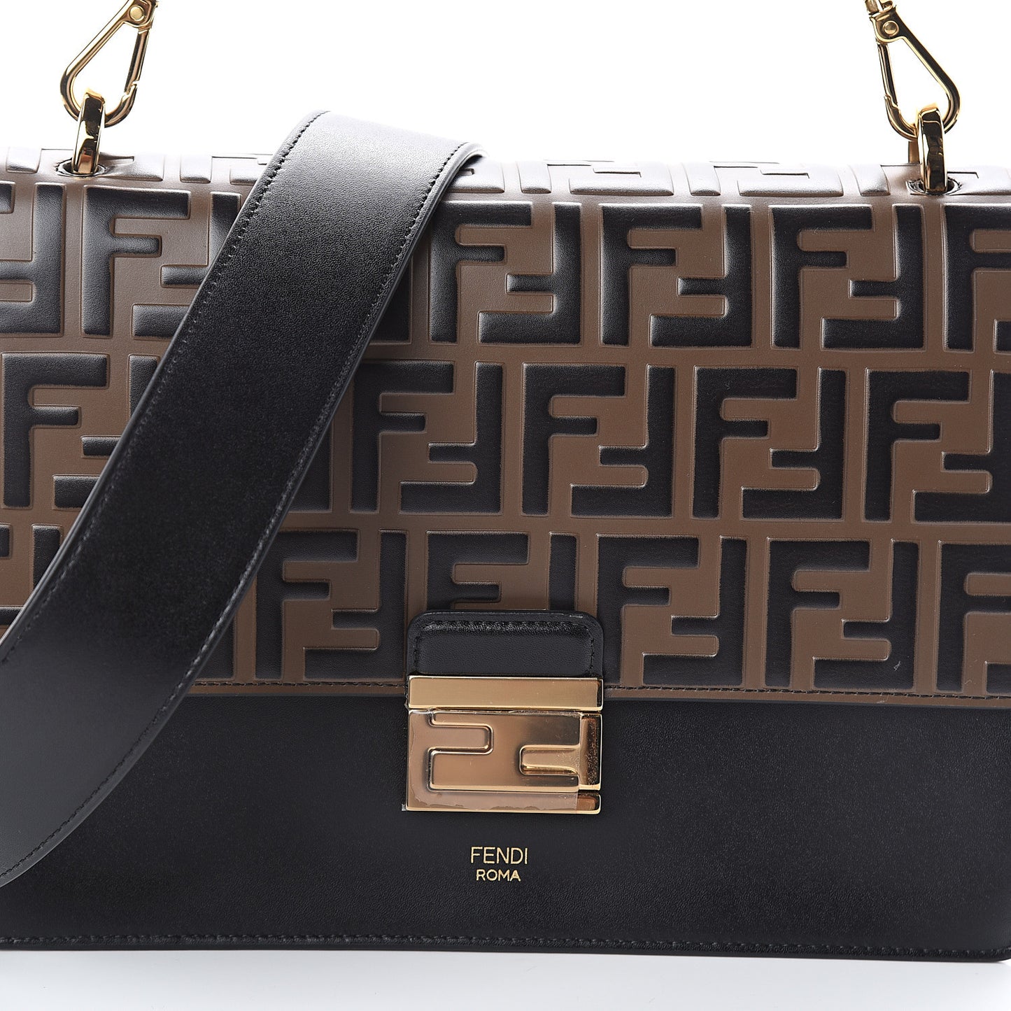 Vitello Liberty Bi-Color FF 1974 Embossed Kan U Shoulder Bag Black Maya