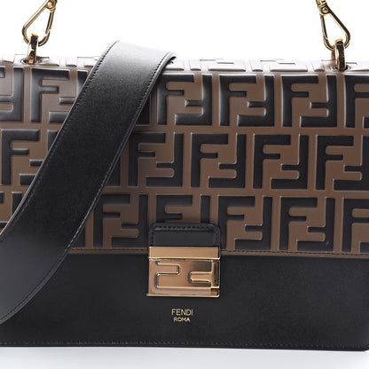 Fendi Vitello Liberty Bi-Color FF 1974 Embossed Kan U Shoulder Bag Black Maya 6 of 8