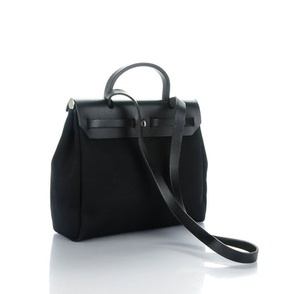 Hermes Vache Calfskin Toile Herbag 30 PM Black Natural 5 of 13