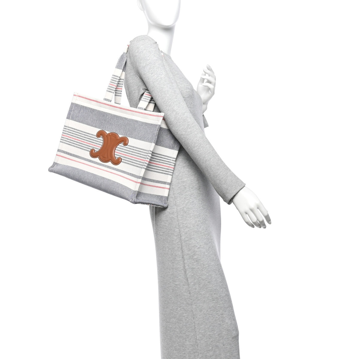 Celine Canvas Calfskin Striped Triomphe Large Cabas Red White Blue 2 of 11