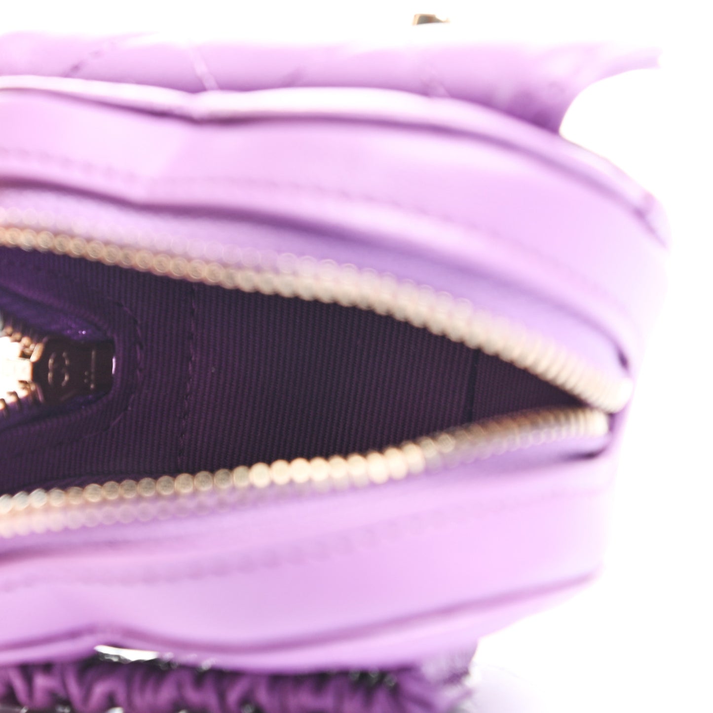 Lambskin Quilted CC In Love Heart Zipped Arm Coin Purse Purple