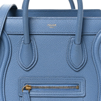 Celine Drummed Calfskin Nano Luggage Azure 8 of 10
