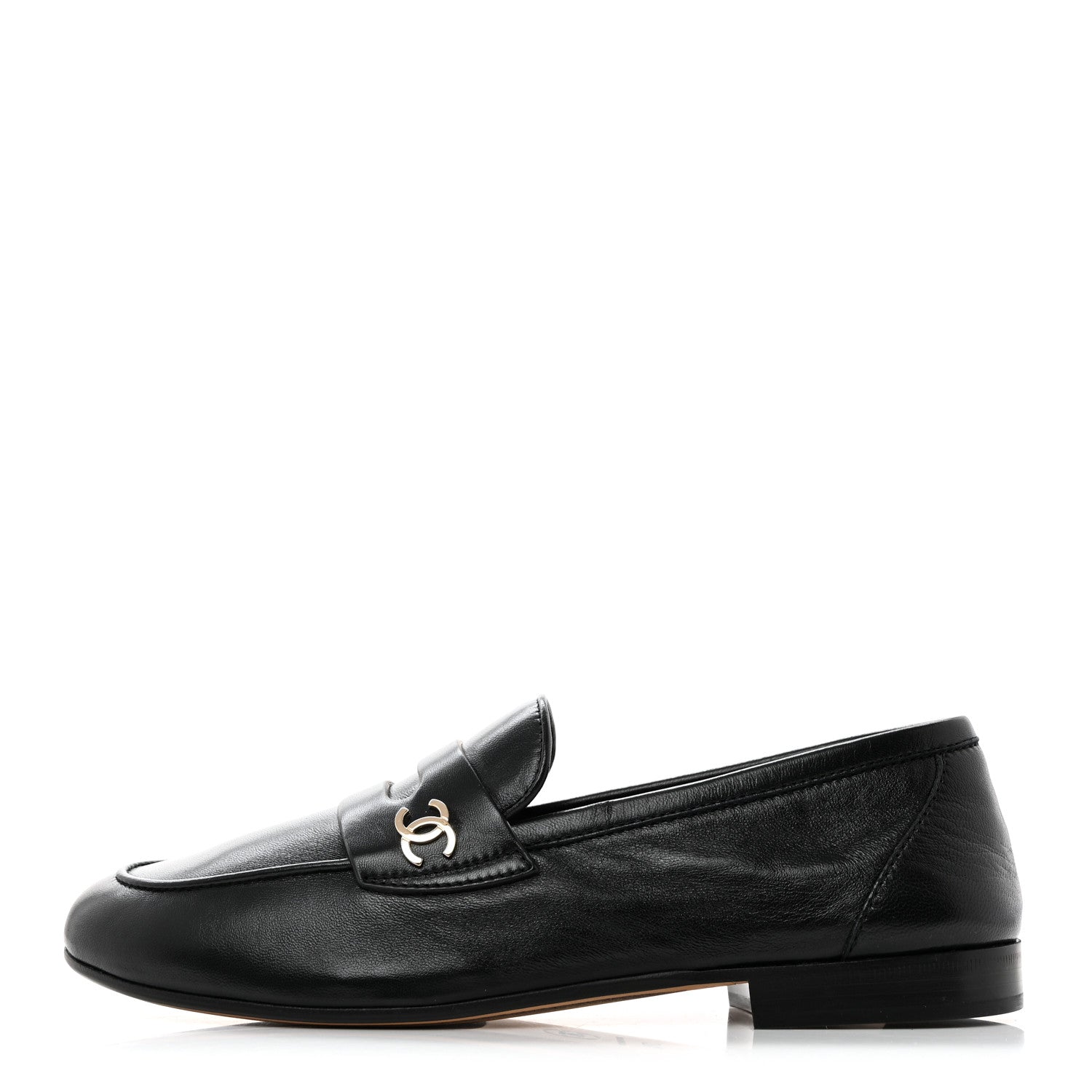 Chanel Lambskin CC Mocassin Loafers 37.5 Black 1 of 9