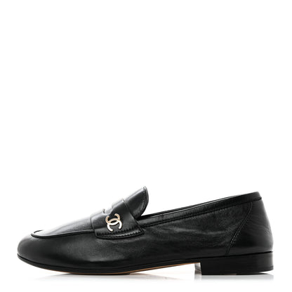 Chanel Lambskin CC Mocassin Loafers 37.5 Black 1 of 9