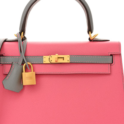 Hermes Epsom Bi-Color Horseshoe Kelly Sellier 25 Rose Azalee Gris Mouette 8 of 11