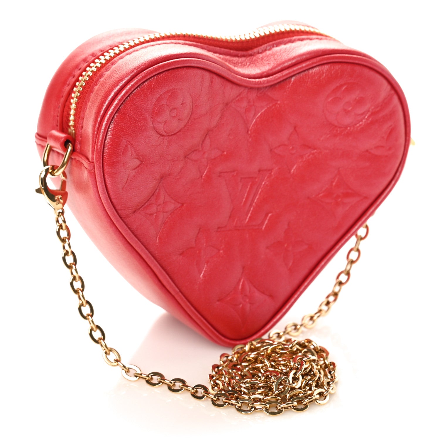 Louis Vuitton Lambskin Embossed Monogram Fall In Love Sac Coeur Heart Chain Bag Lipstick Red 2 of 7