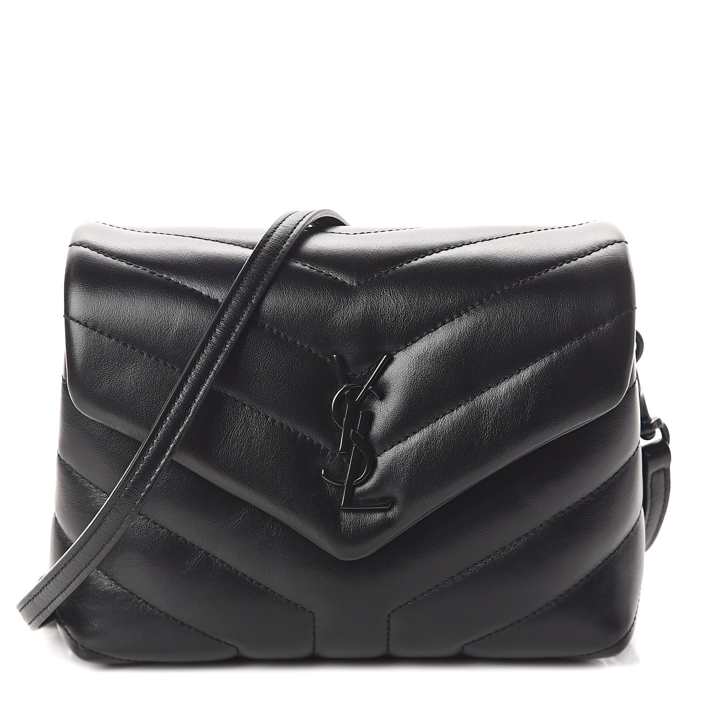 Calfskin Y Quilted Monogram Toy Loulou Crossbody Bag Black