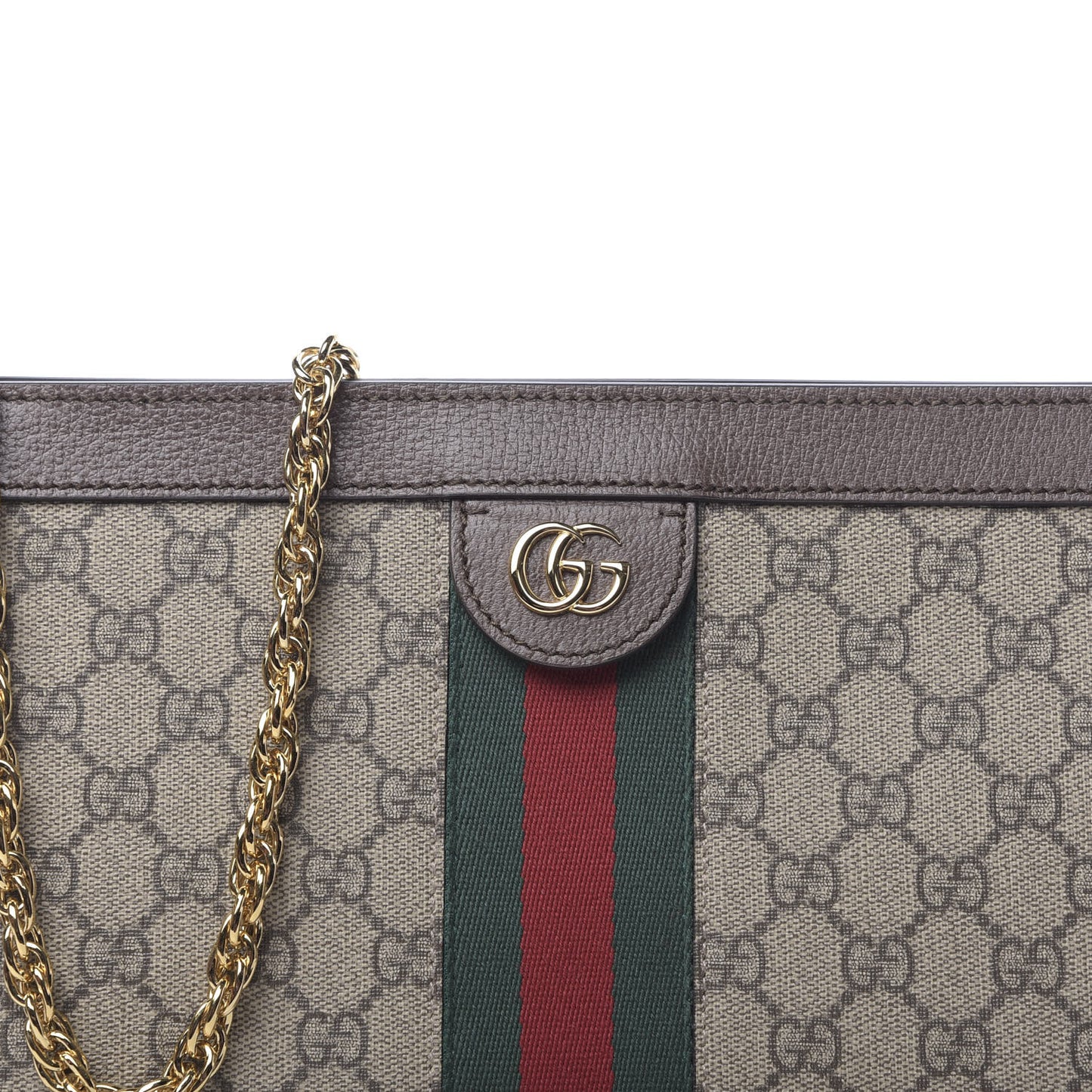 GG Supreme Monogram Web Medium Ophidia Chain Shoulder Bag Brown