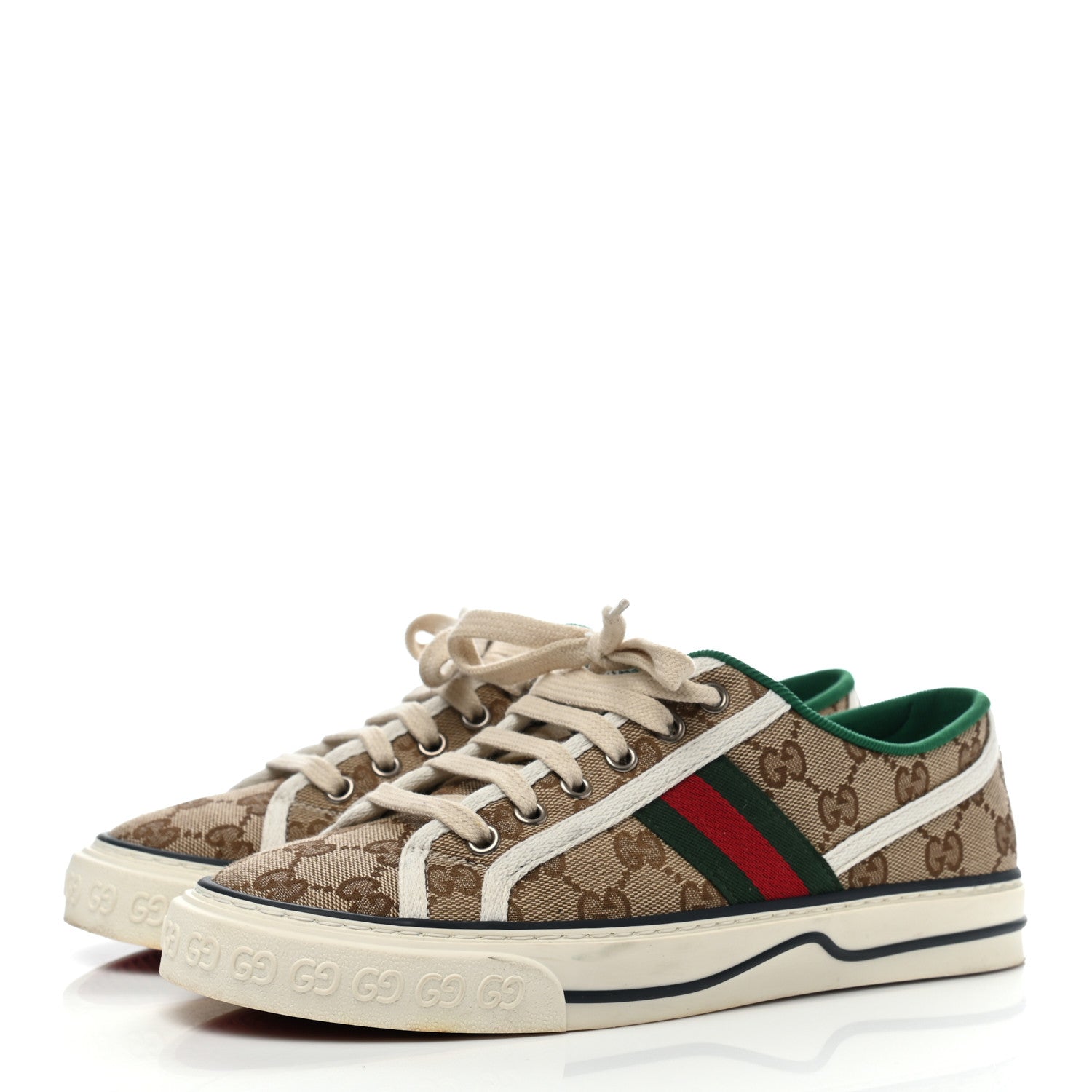 Gucci GG Monogram Web Womens 1977 Tennis Sneakers 38.5 Beige Ebony Mystic White 3 of 8