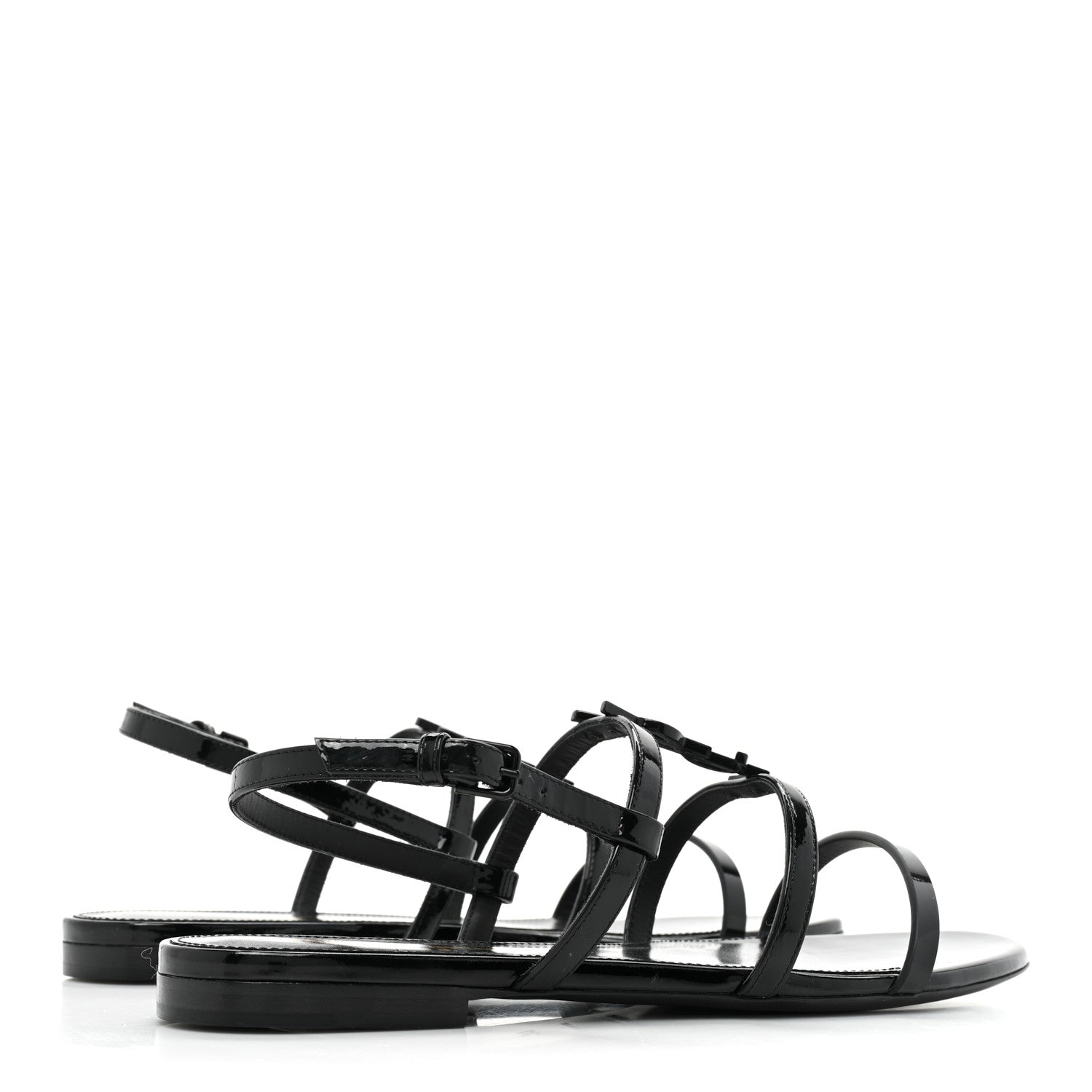 Saint Laurent Patent Calfskin Cassandra Monogram Sandals 37 Black 4 of 10