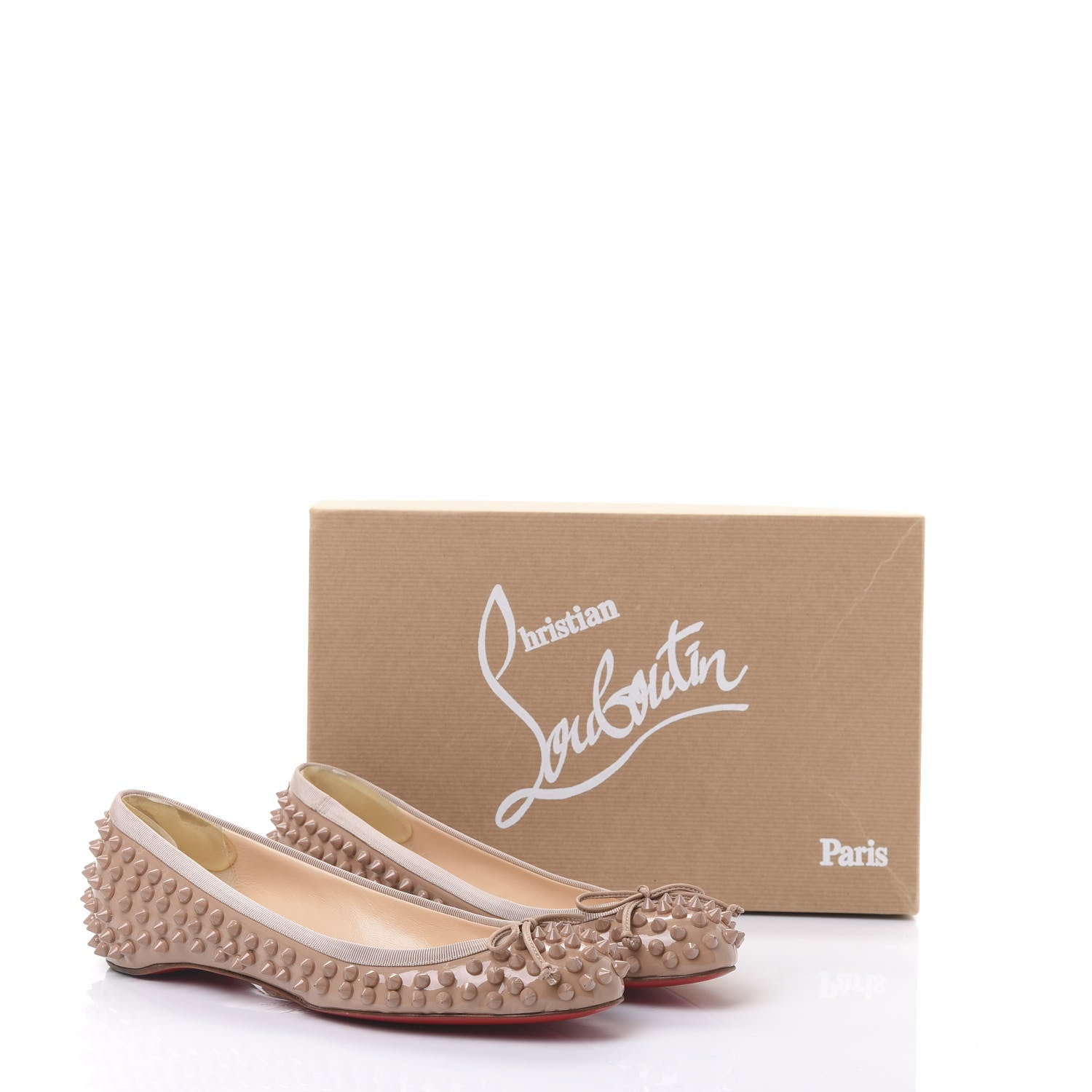 Christian Louboutin Patent Grosgrain Spikes Sonietta Flat 37 Nude 8 of 8