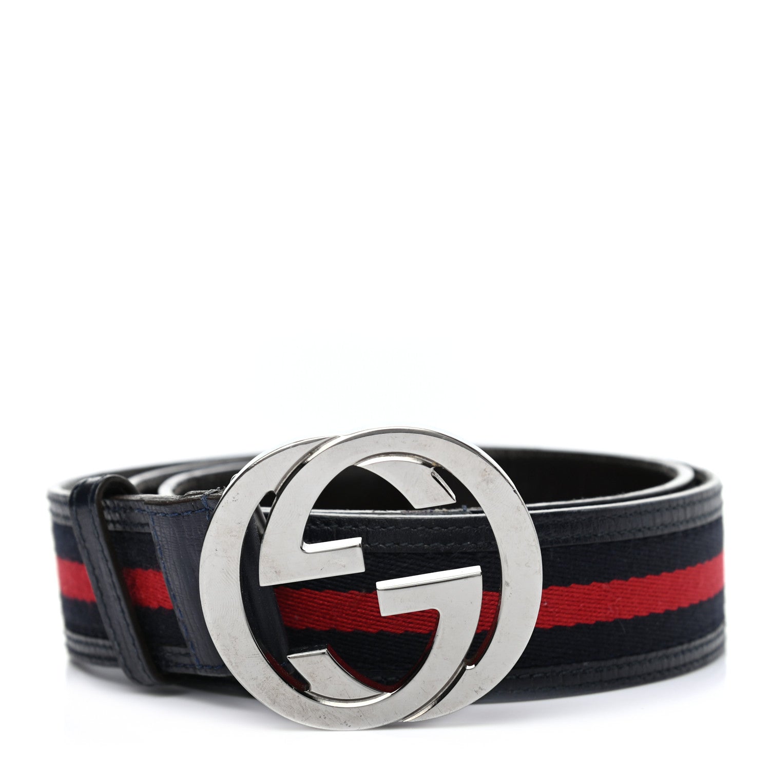 Gucci Calfskin Web Interlocking G Belt 100 40 Navy 1 of 6