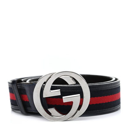 Gucci Calfskin Web Interlocking G Belt 100 40 Navy 1 of 6