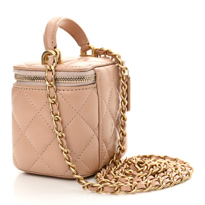 Chanel Lambskin Quilted Top Handle Mini Vanity Case With Chain Beige 3 of 12
