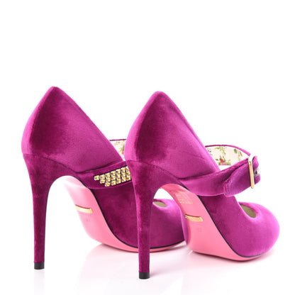 Gucci Velvet Crystal Embellished Sylvie High Heel Pumps 37 Fucsia Violet Cyclamen 4 of 8
