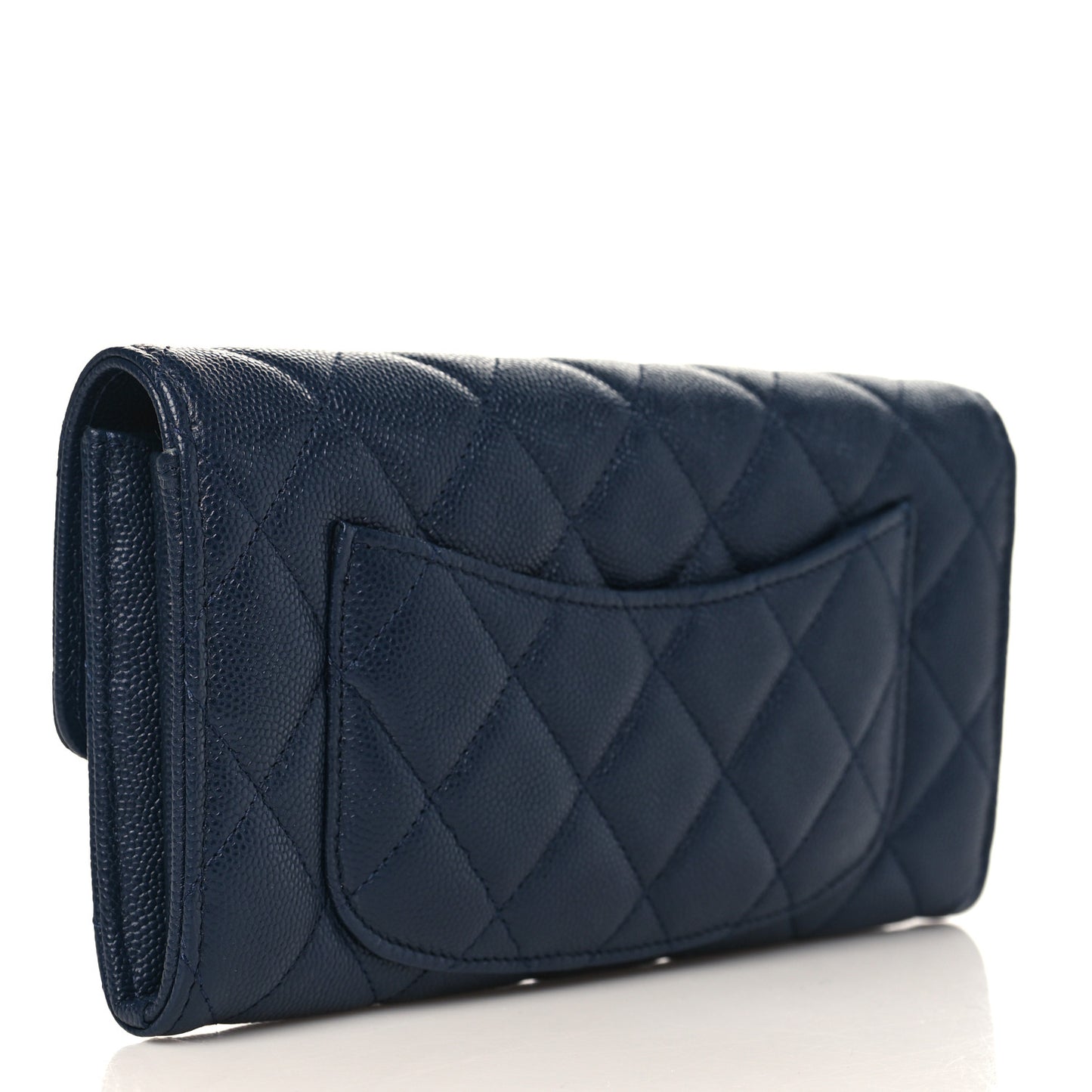 Caviar Quilted Large Gusset Flap Wallet Navy