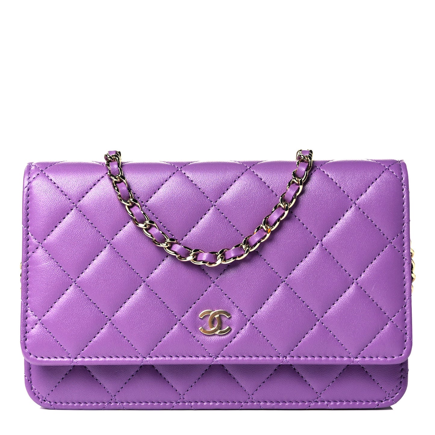 Lambskin Quilted Wallet On Chain WOC Purple