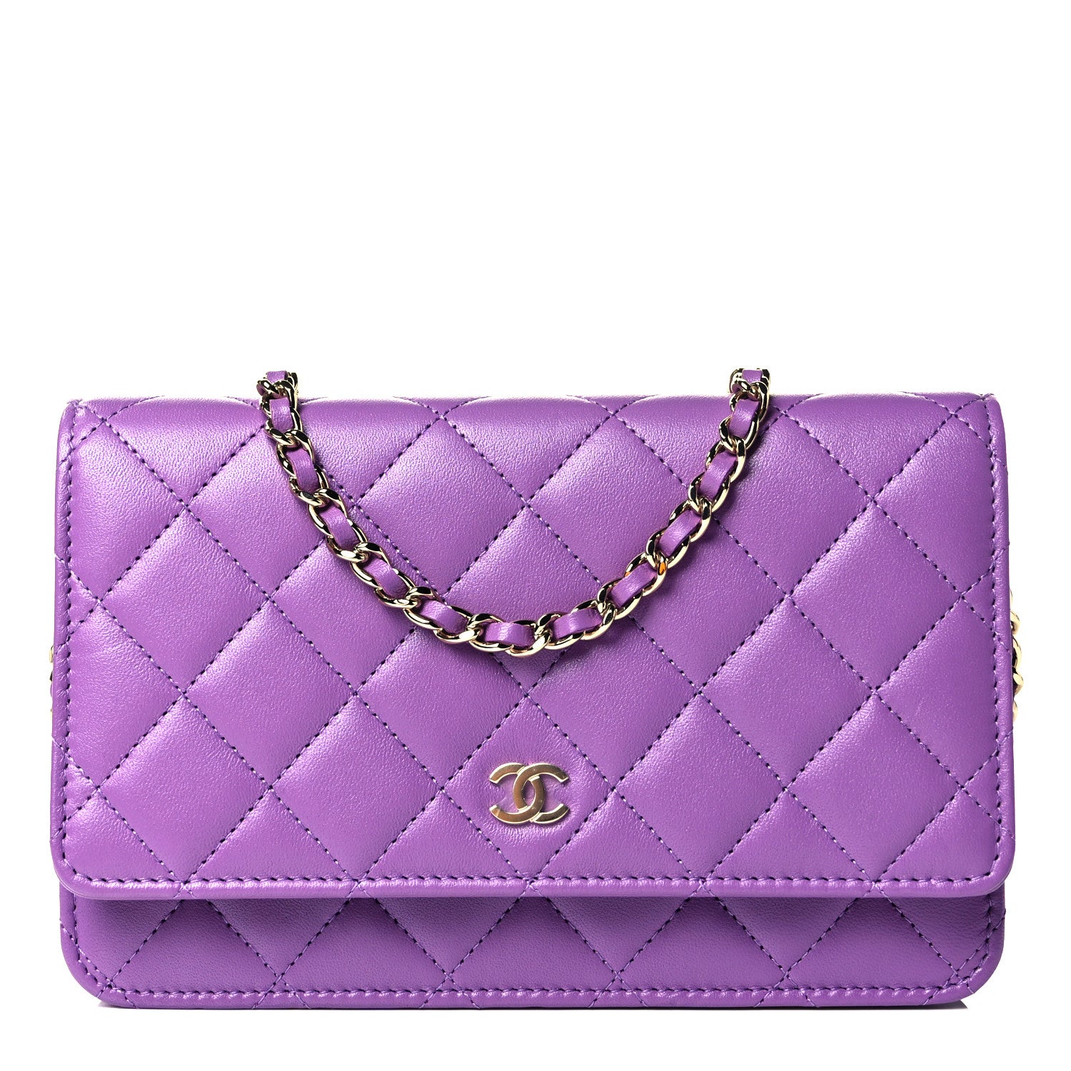 Chanel Lambskin Quilted Wallet On Chain WOC Purple 1 of 16