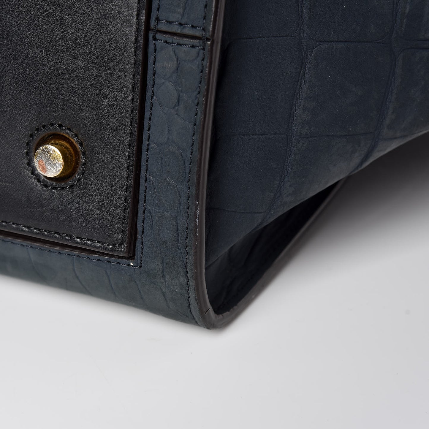 Smooth Calfskin Nubuck Crocodile Embossed Small Tie Knot Tote Navy